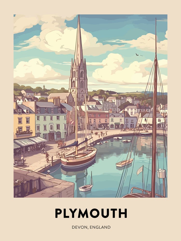 Devon Vintage Travel Poster Plymouth