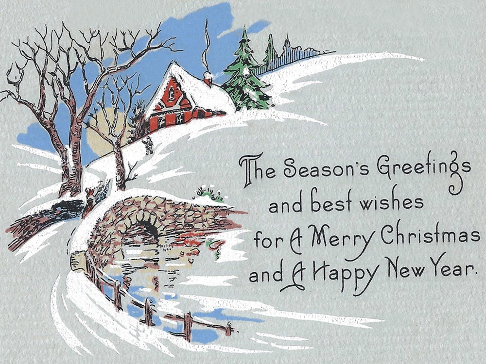 Seasons Greeting For Merry Christmas And A Happy New Year, Vintage Holiday Poster