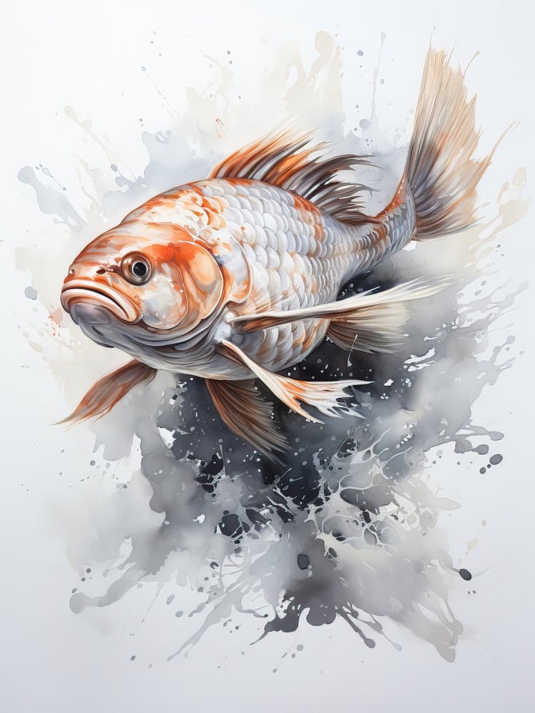 Carp, Japanese Brush Painting, Ukiyo E, Minimal 3