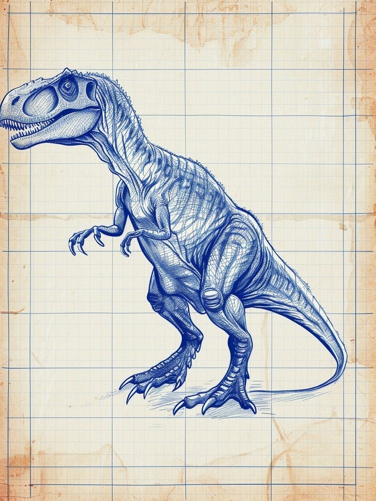 Allosaurus Dinosaur Blue Print Style 4