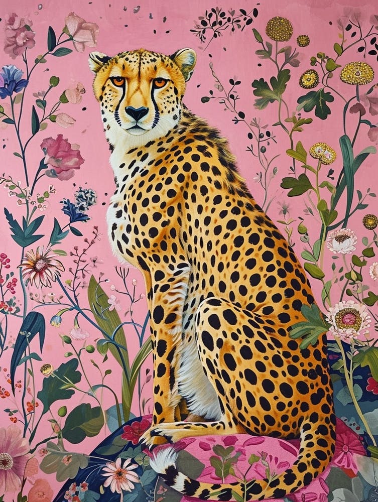 Floral Animal Painting Cheetah 1