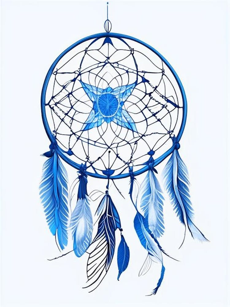 Dreamcatcher Symbol 1 Blue And White Line Drawing