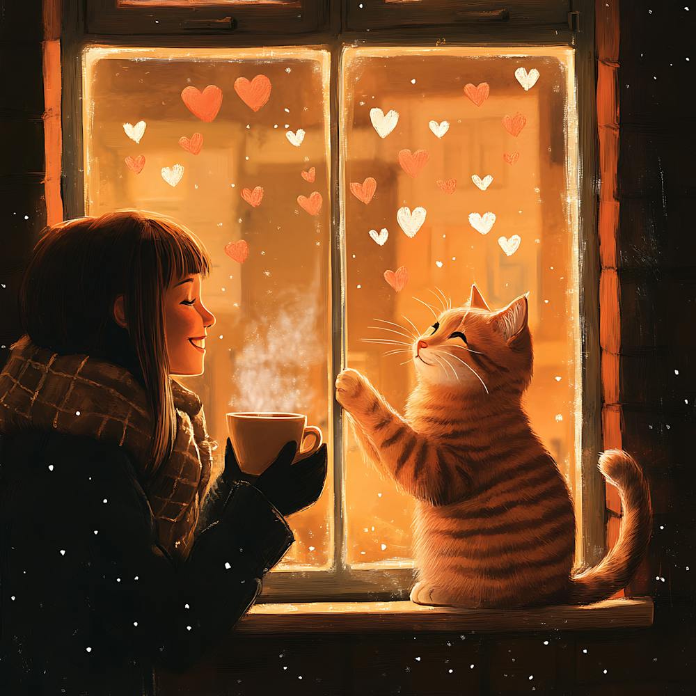 Cat and Person Sharing Hot Cocoa Artwork 10