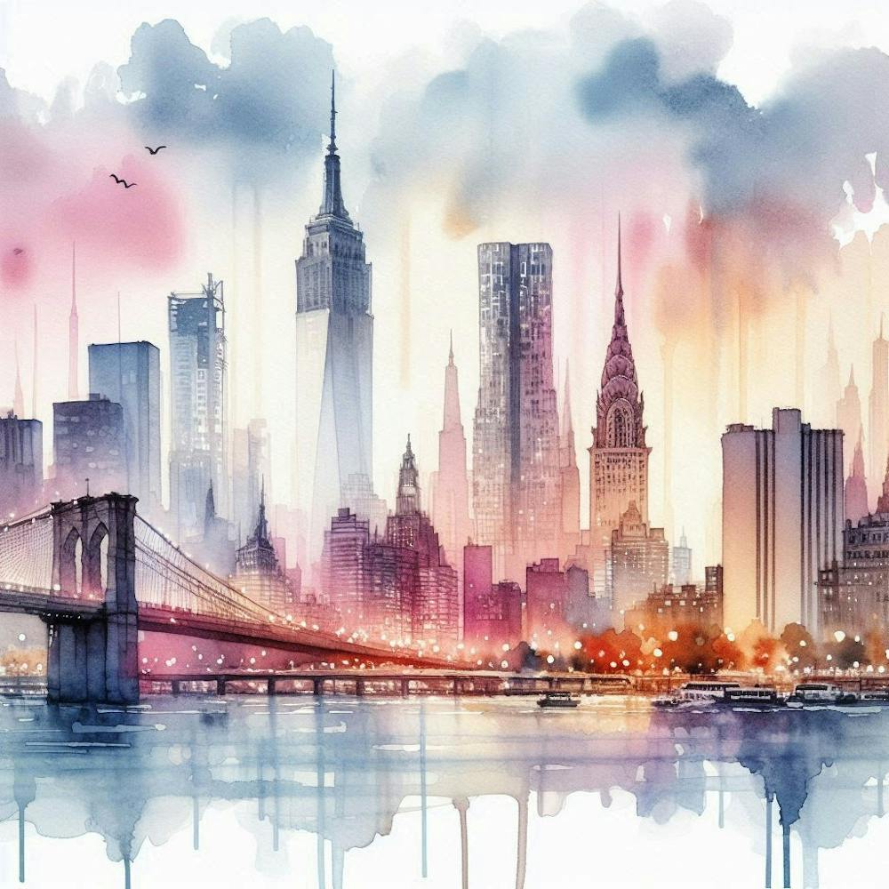 New York City Skyline Watercolor Painting