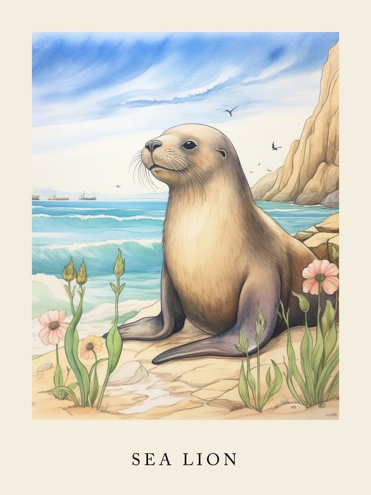 Beatrix Potter Inspired  Animal Watercolour Sea Lion 1