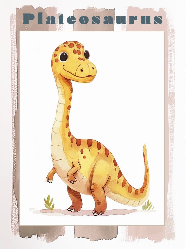 Cute Plateosaurus Dinosaur Watercolour Poster