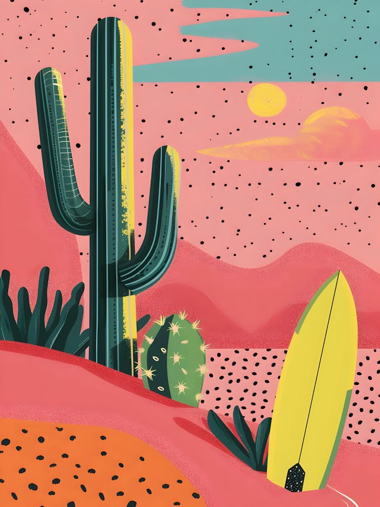 Cactus And Surfboard