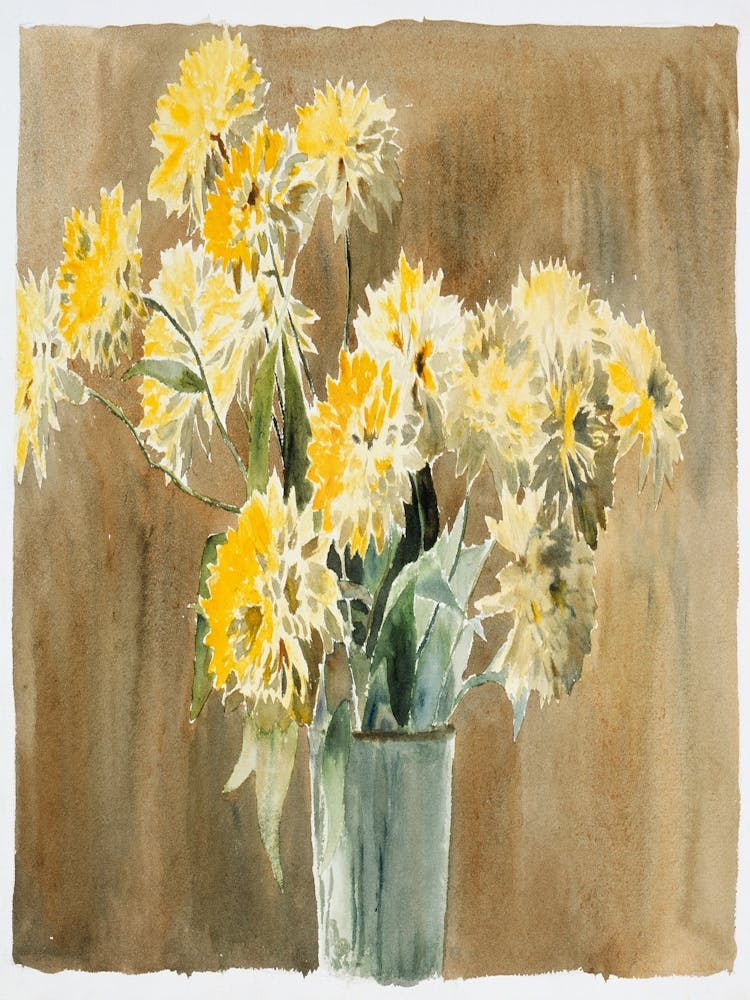 Yellow Dahlias In A Vase