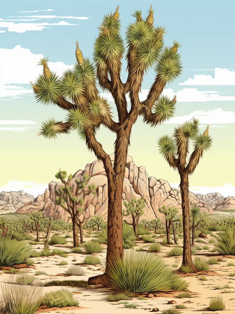 Detailed Drawing Of A Joshua Trees At Dawn In Desert 2