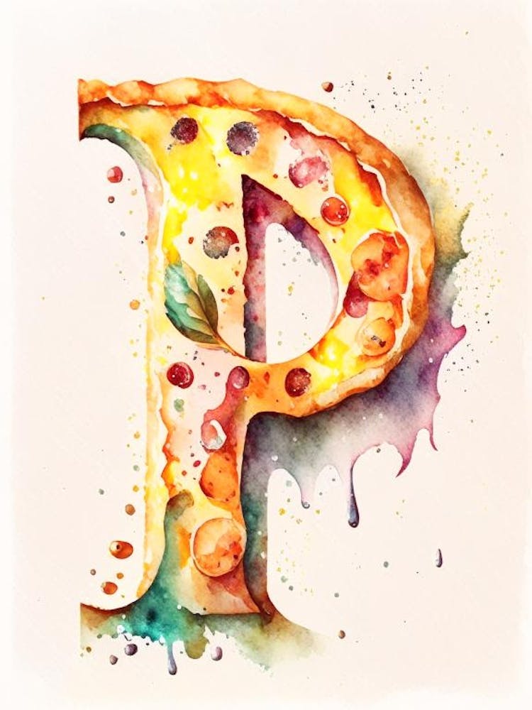 P Pizza, Buchstabe, Alphabet Bilderbuch Aquarell 2