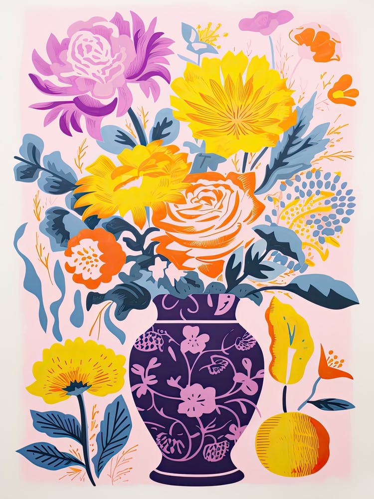 Colourful Flower Still Life Risograph Style 5