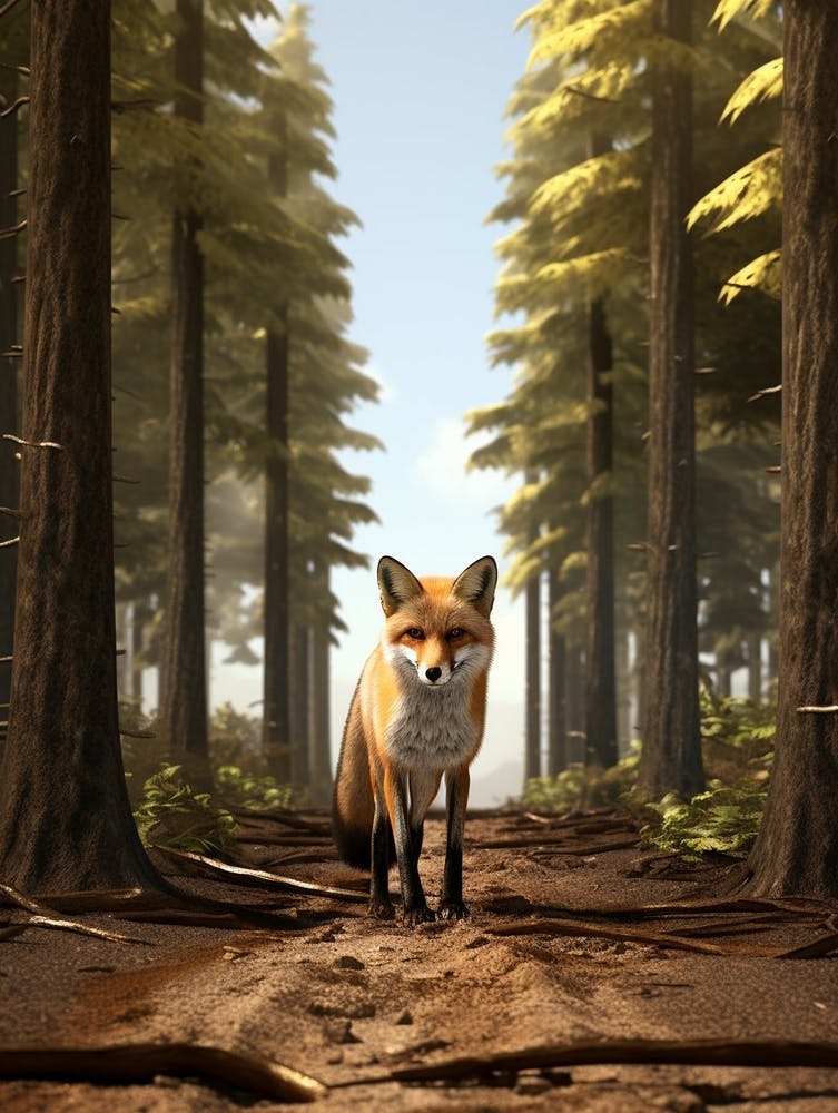 Fox Walking Through A Forest Realism Illustration 4