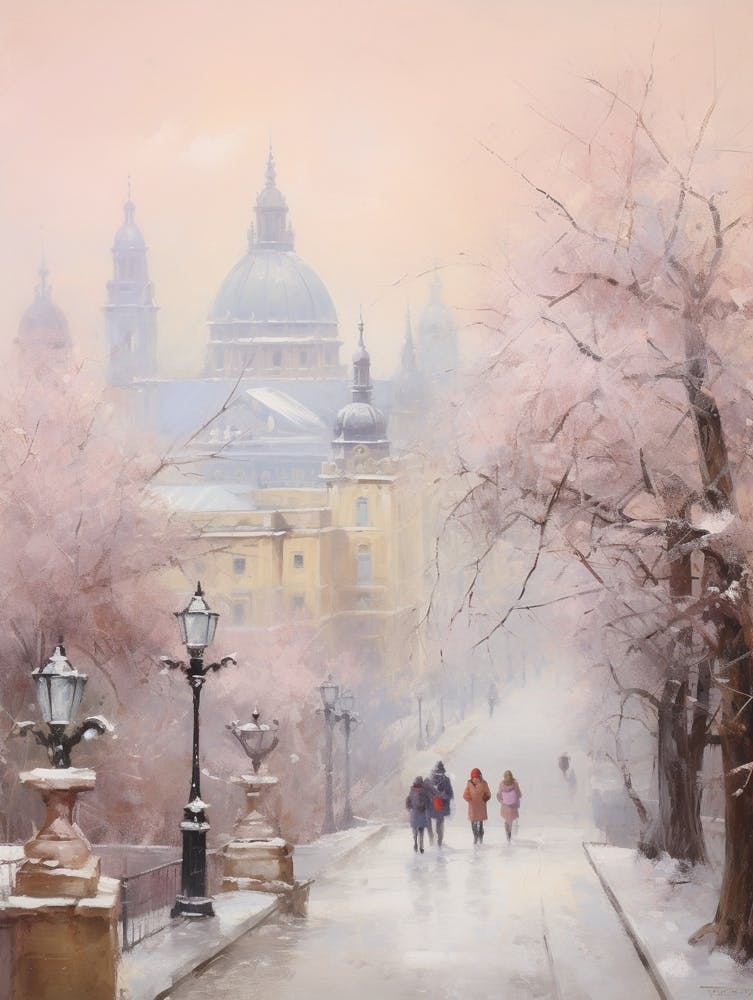 Dreamy Winter Painting Budapest Hungary 1