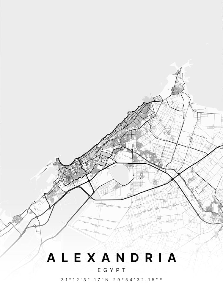Alexandria Egypt White Map