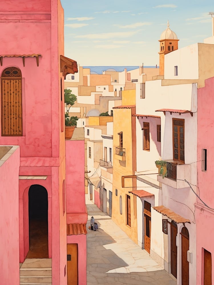 Tangier Morocco 2 Vintage Pink Reiseillustration