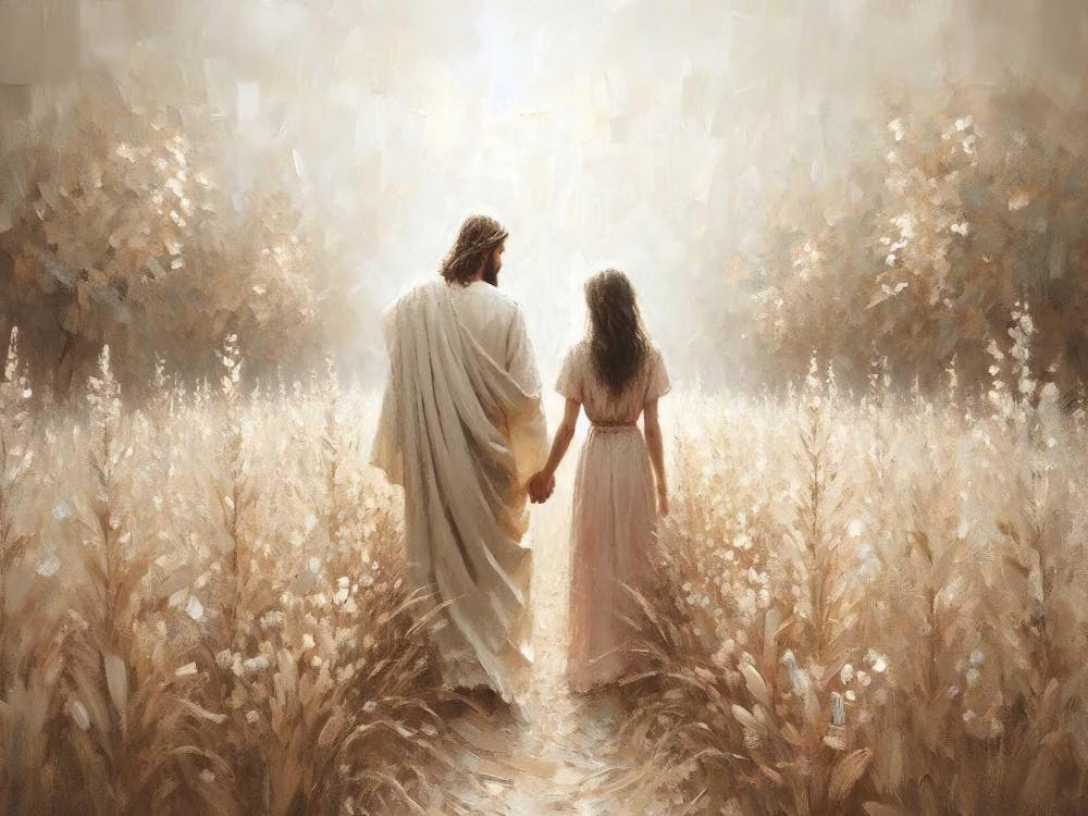 Bond Of Faith, Digital Christian Art, Jesus And Woman, Jesus Portrait, Lds Painting, Bible Art, Jesus Walking With Woman, Christian Wall Art