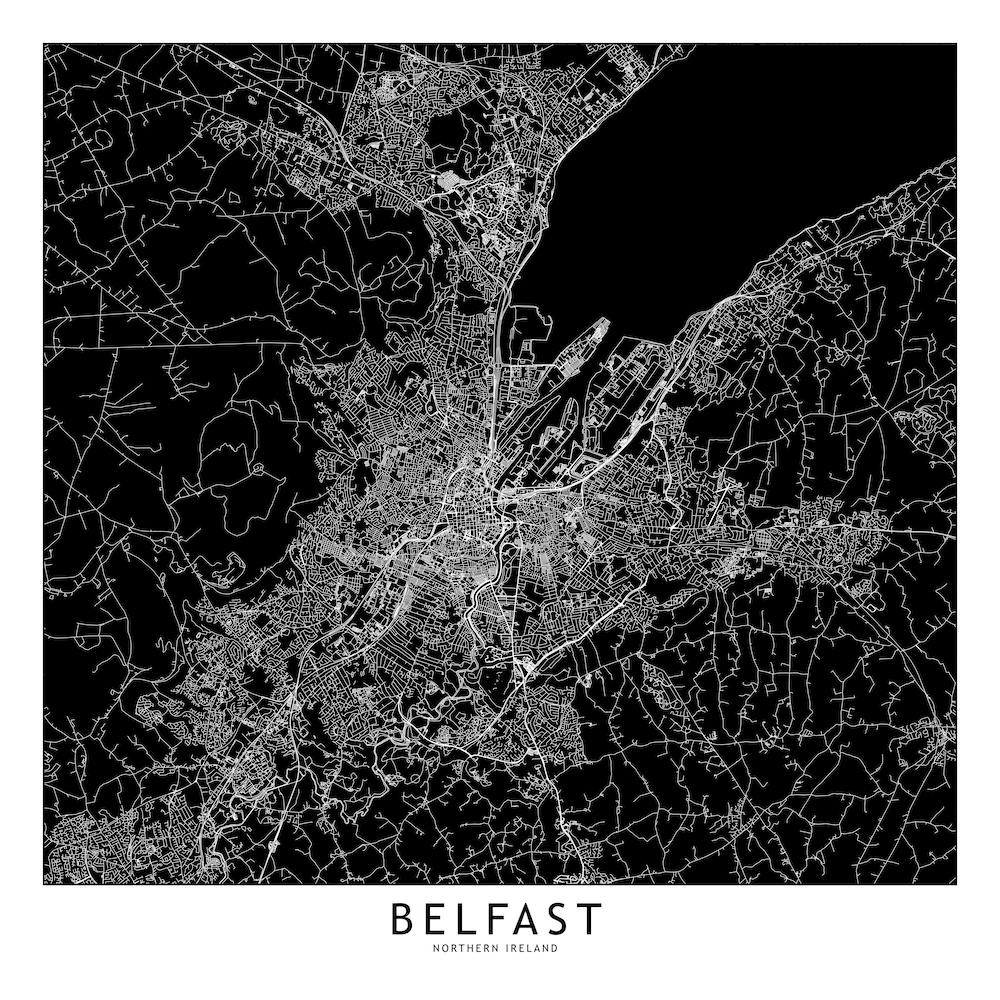 Belfast Black And White Map Square