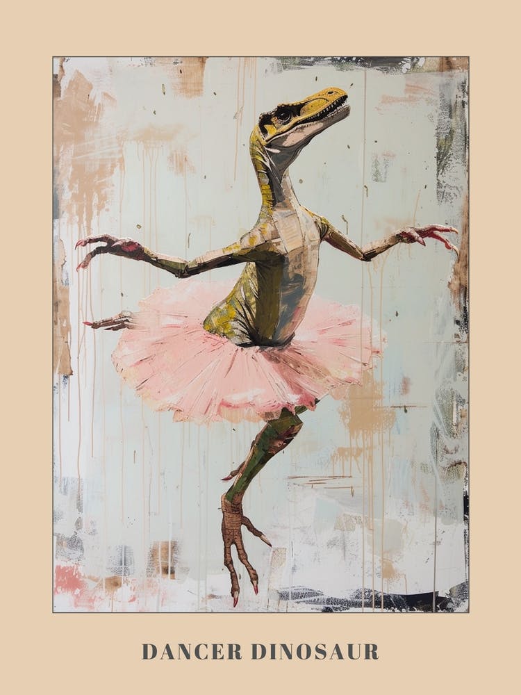 Dinosaur Dancing In A Tutu Pastels 1 Poster