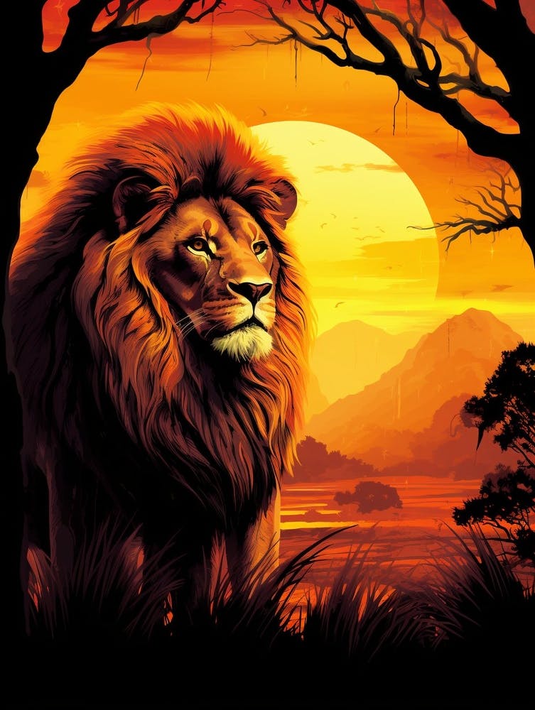 Peinture Lion Africain au Coucher de Soleil 6