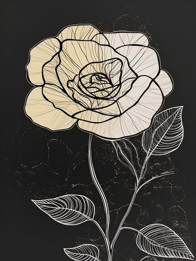Line Art Roses Flowers Illustration Neutral 13