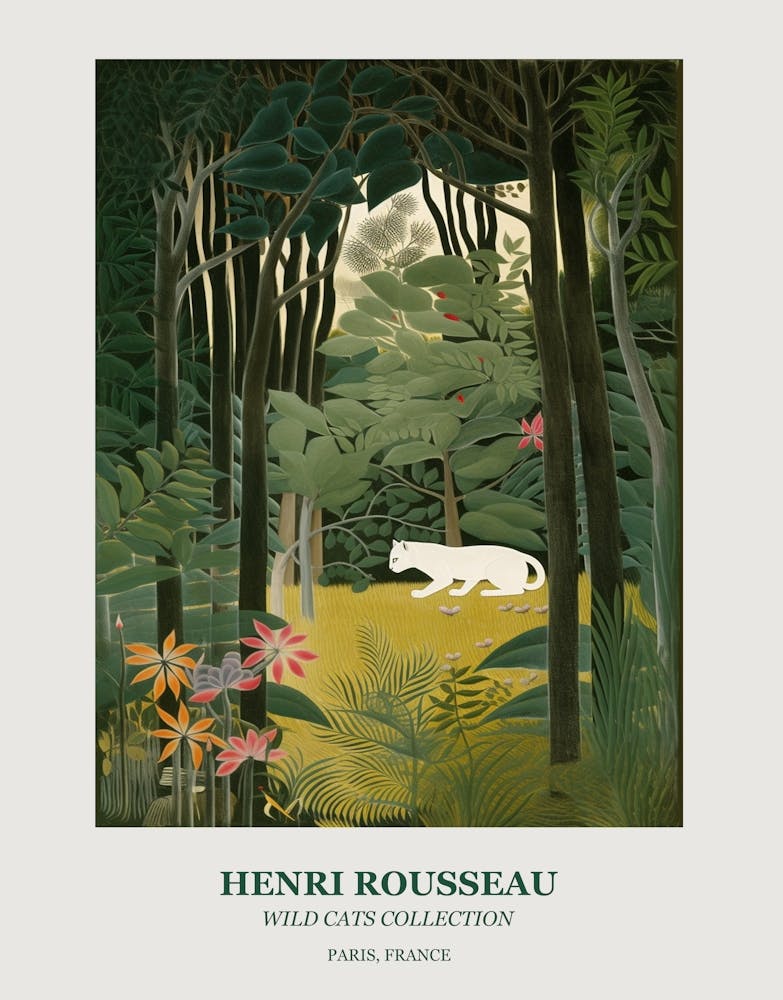 Henri Rousseau  Style Wild Cats Collection White Botanical 2