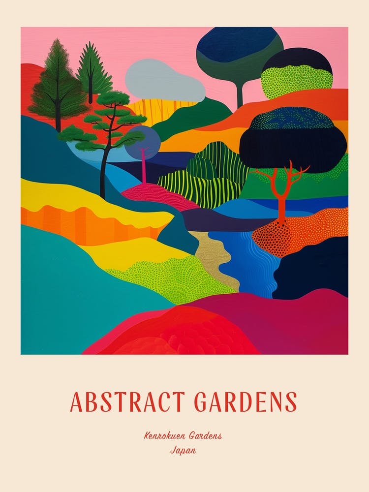 Bunte Gärten Kenrokuen Gardens Japan 1 Rotes Poster