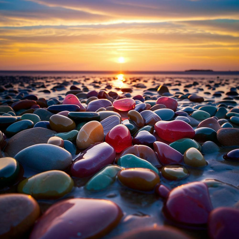Kieselsteine bei Sonnenuntergang