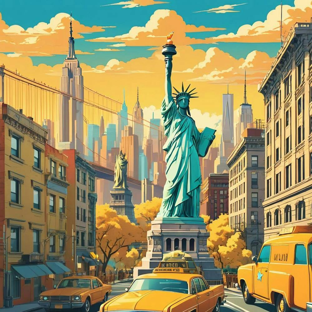 New York City Statue Of Liberty Sunset