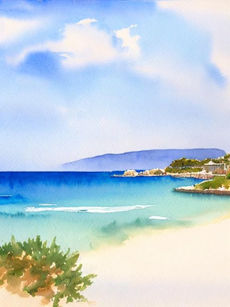 Cala Varques Beach 2, Mallorca, Spain Watercolour