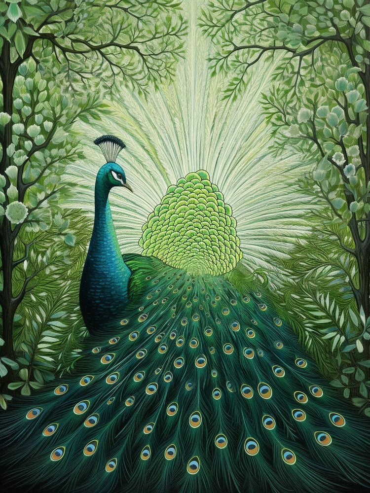 Ohara Koson Inspired Bird Painting Peacock 3