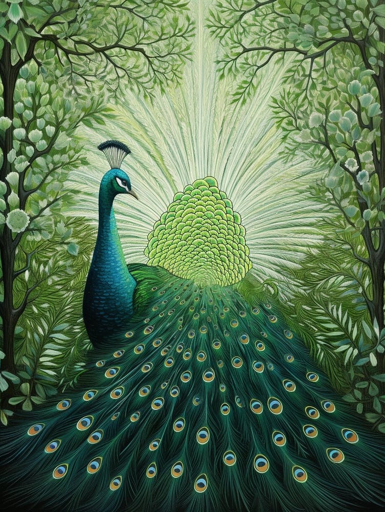 Ohara Koson Inspired Bird Painting Peacock 3