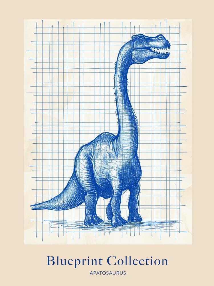 Apatosaurus Dinosaur Blue Print Sketch 2 Poster