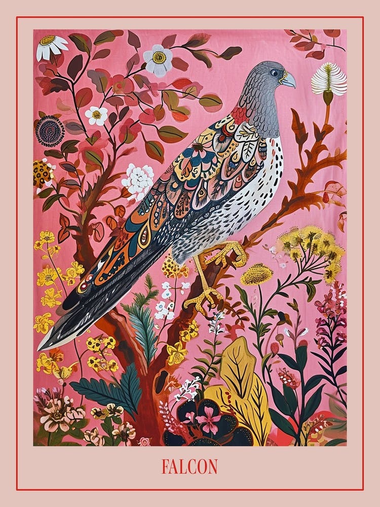 Floral Animal Painting Falcon Poster