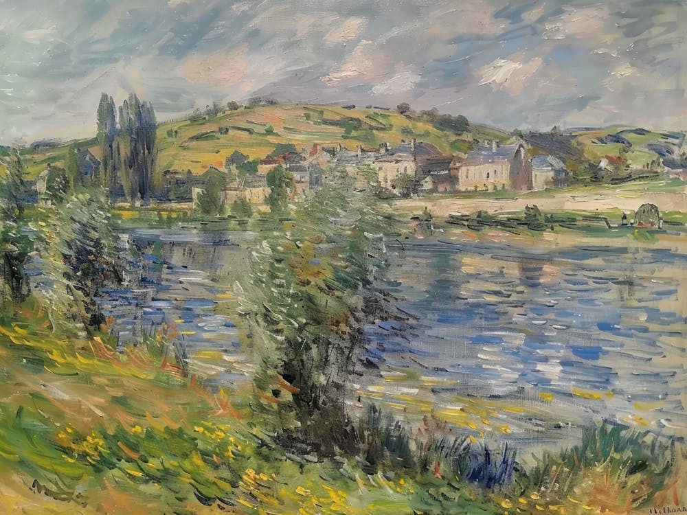 Rural Lakefront Retreat Painting Inspired By Paul Cezanne