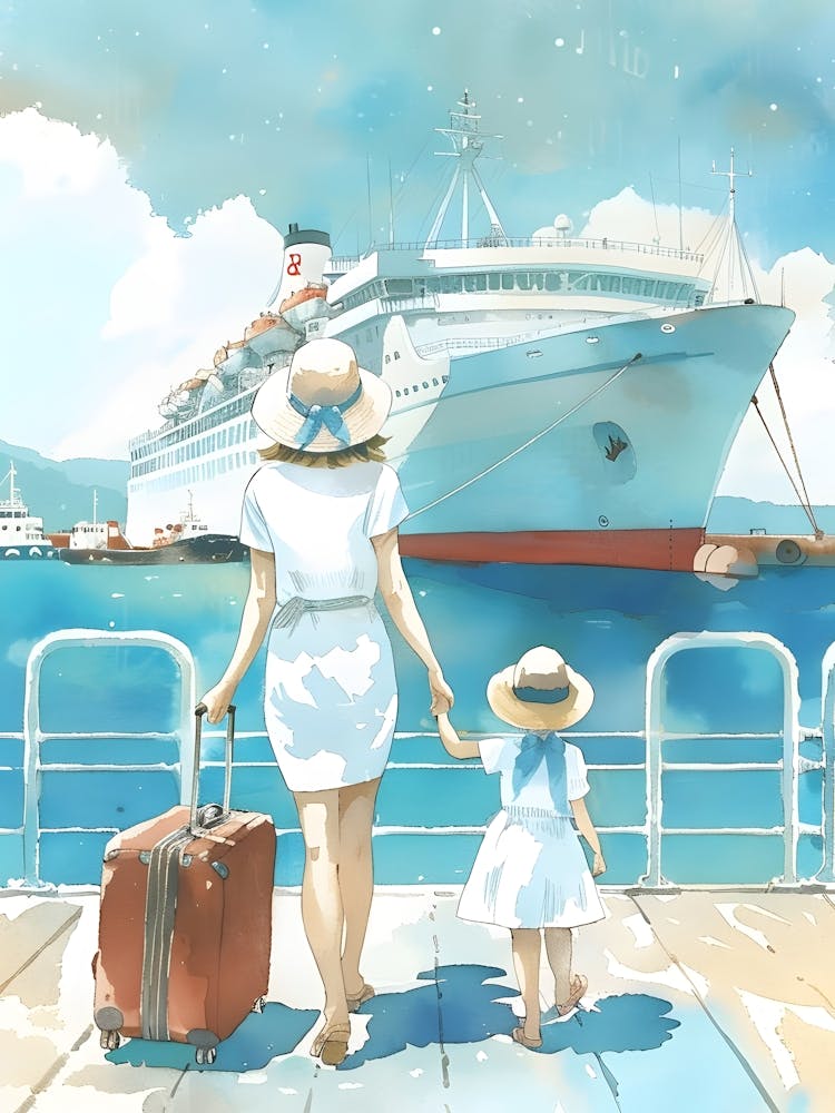 Mother And Daughter On A Cruise Ship