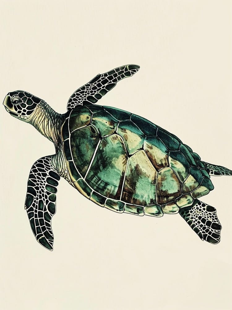 Vintage Minimalist Sea Turtle Painting 2