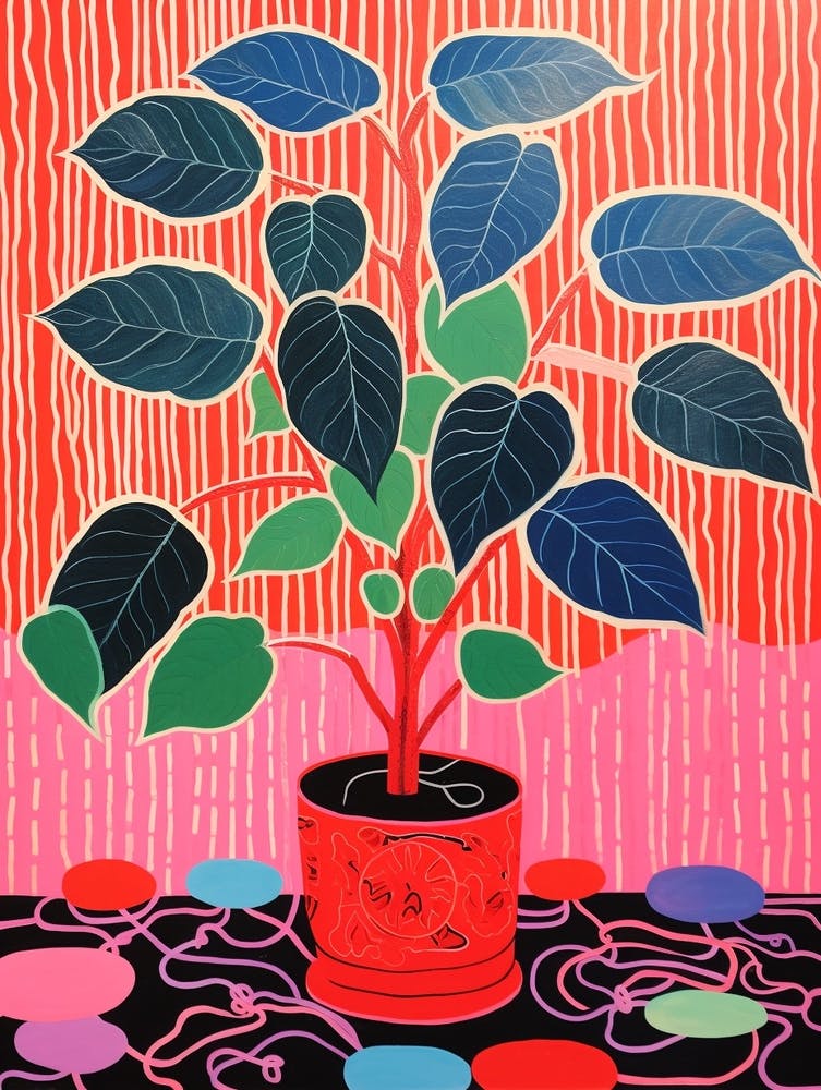 Pink And Red Plant Illustration Rubber Plant Tineke Ficus 2