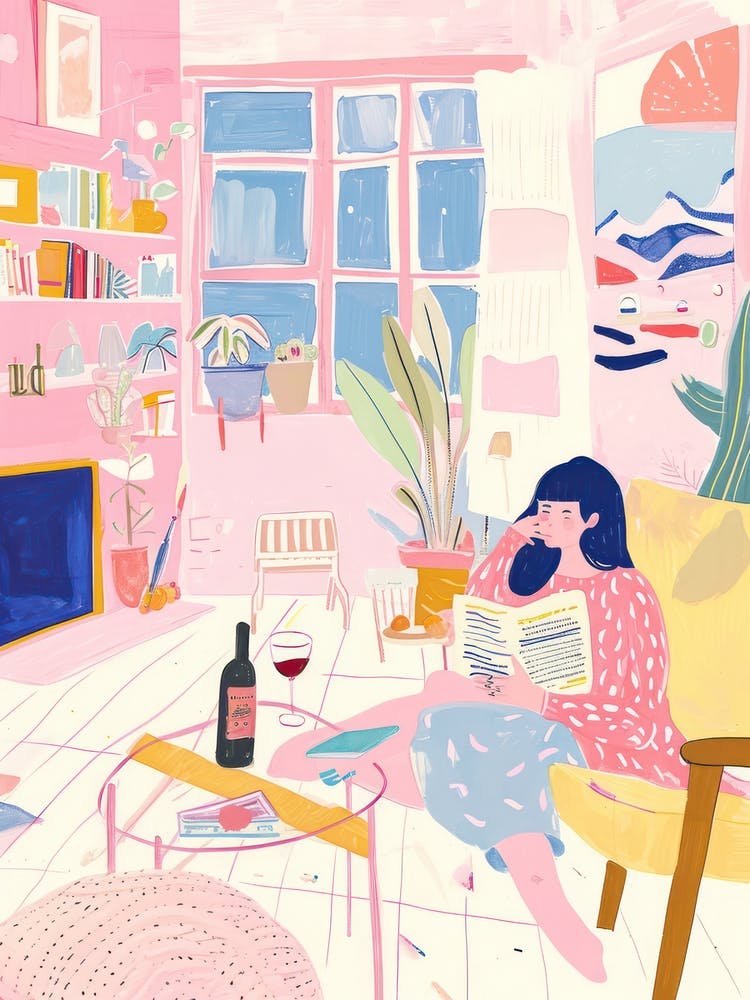 Girl Reading A Book Lo Fi Kawaii Illustration 1