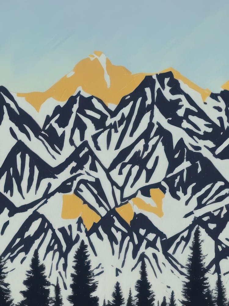 Nordic Three Colour Scandinavian Forest Mountains Minimalist Sunset Sunrise