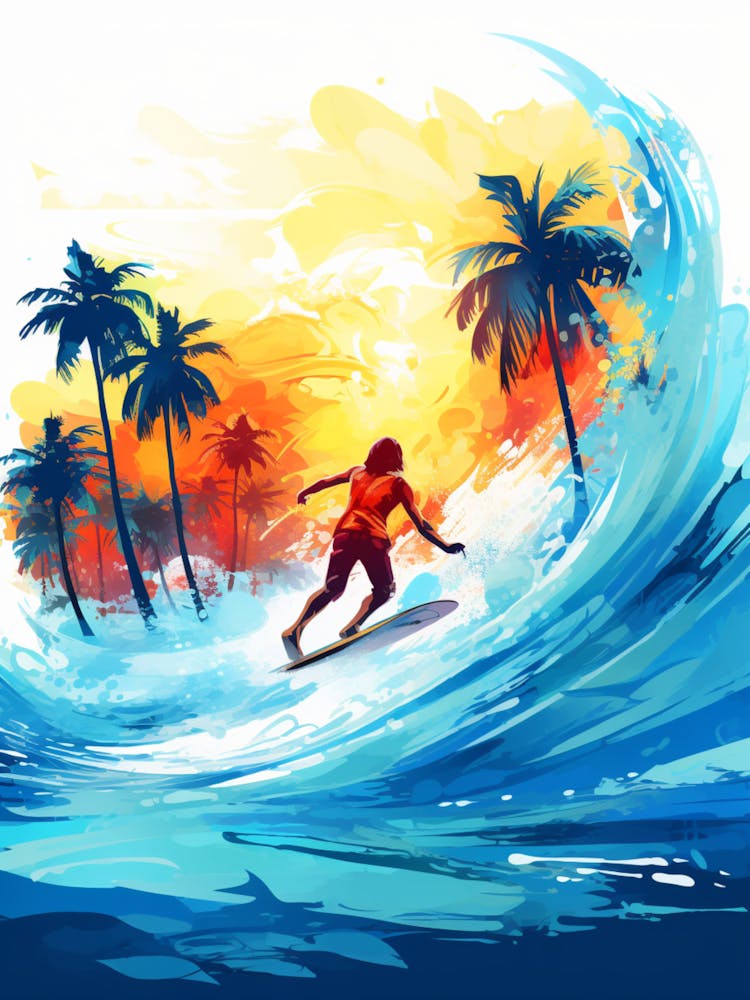 Surfing In A Wave On Bora Bora, French Polynesia 3