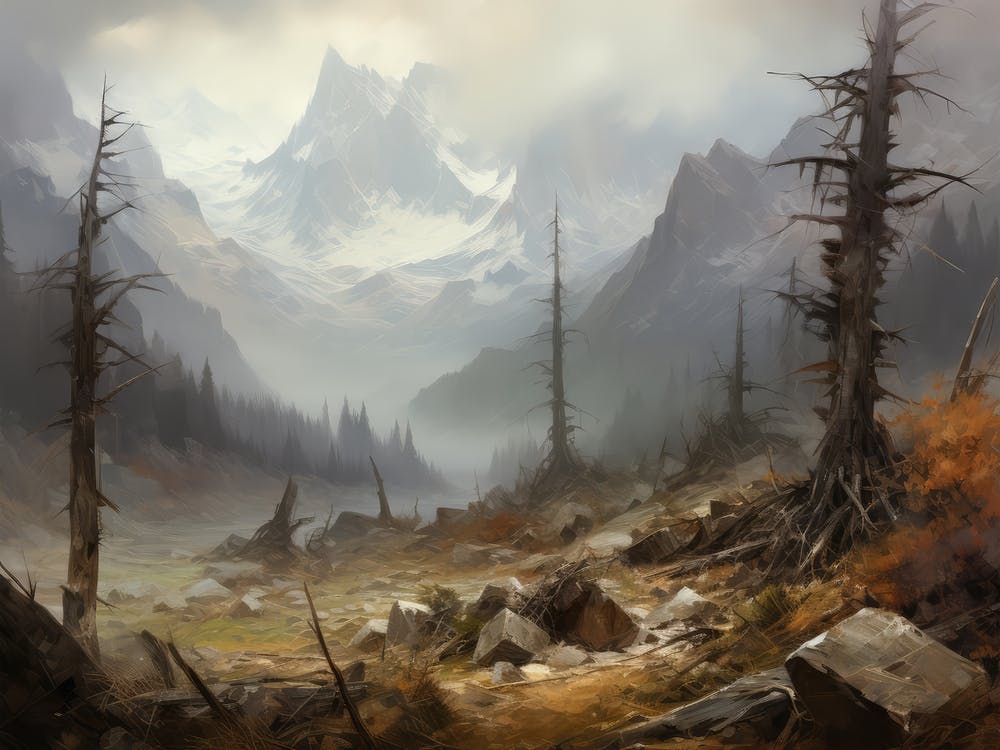 Wildfire Woods Vintage Painting