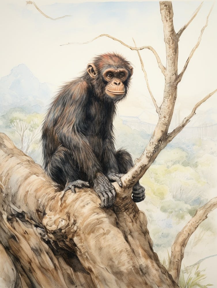Bonobo - Aquarelle Animalière Style Livre d'Histoires 1