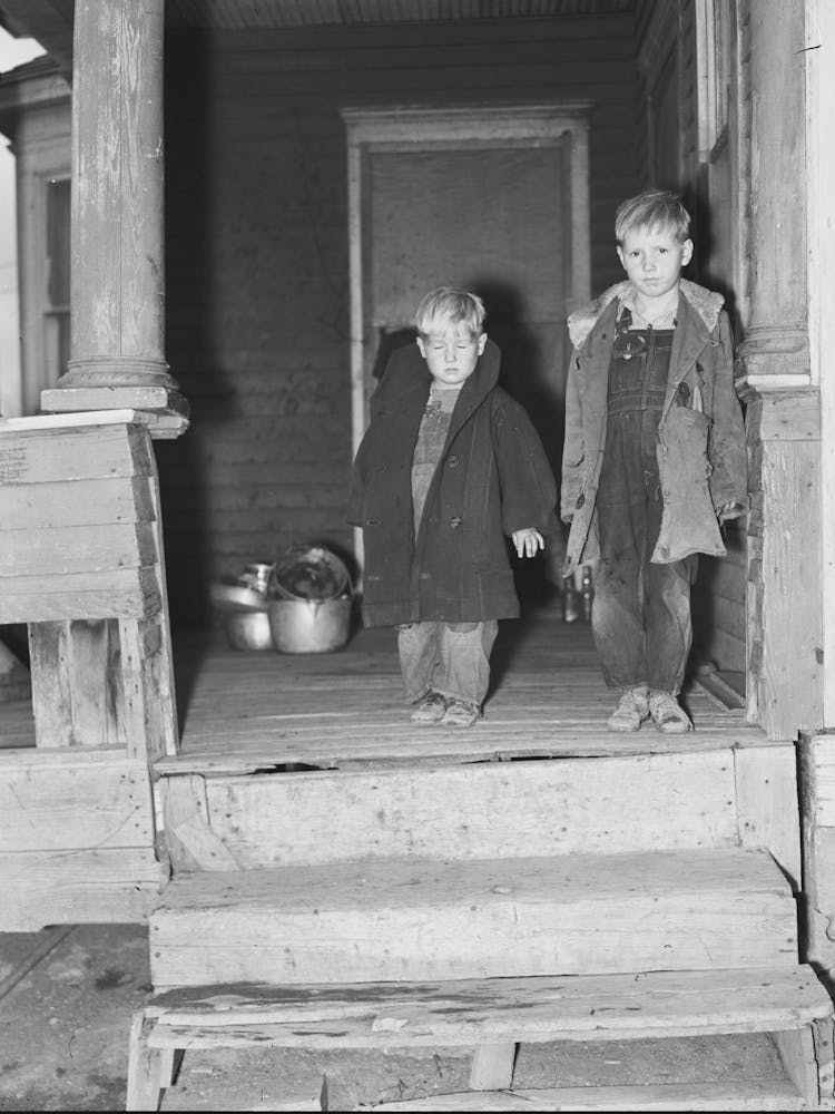 Two Children Of Carl Thorson On Porch Of Home, Crosby, North Dakota By Russell Lee