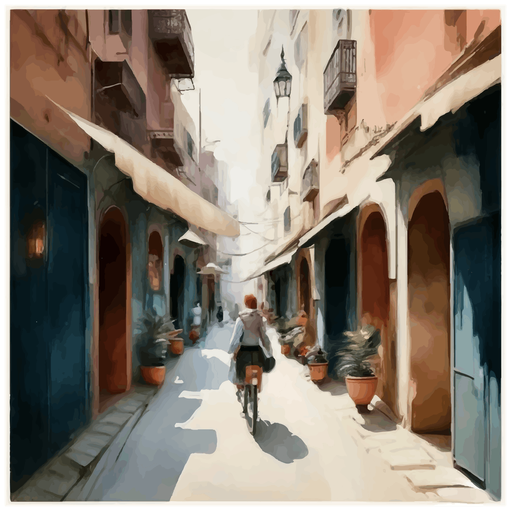 Street Scene In Morocco, Marrakech, Watercolor City