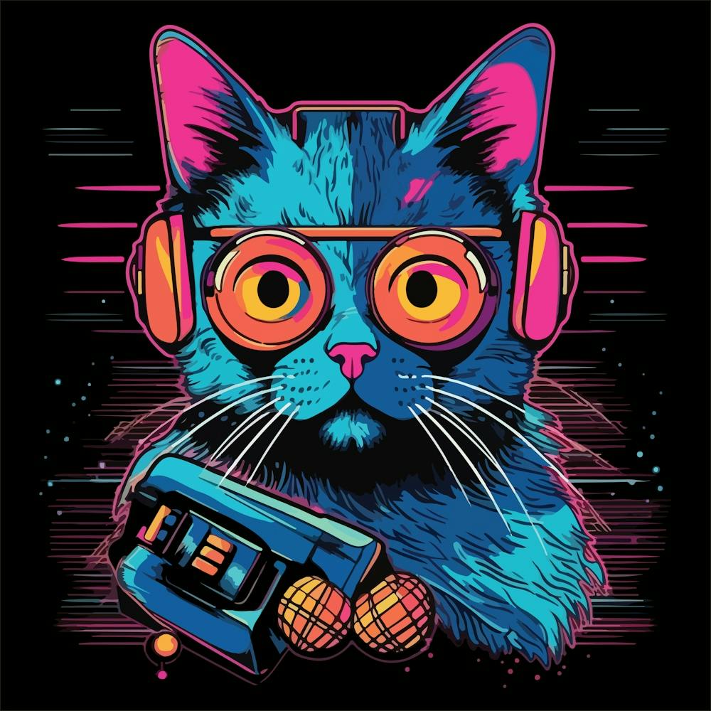 Katze mit Kopfhörern Neon