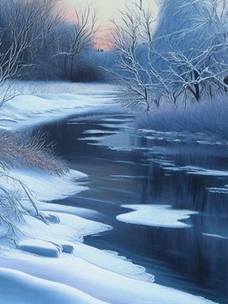 Frozen River Waterscape Crayon 1