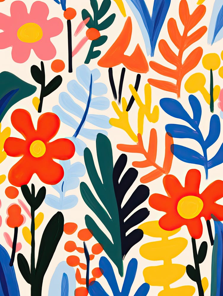 Radiant Flower Waltz; Matisse Style Chromatic Flower Market Delight