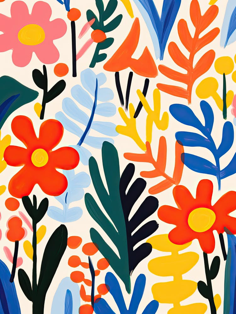 Radiant Flower Waltz; Matisse Style Chromatic Flower Market Delight