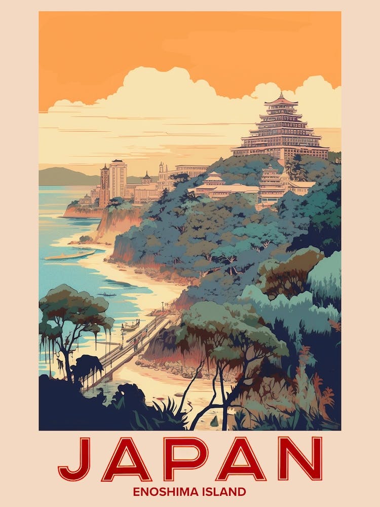 Enoshima Island, Visit Japan Vintage Travel Art 2