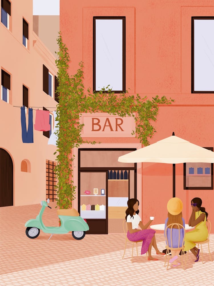 Illustration Of A Cafe In Rome Trastevere